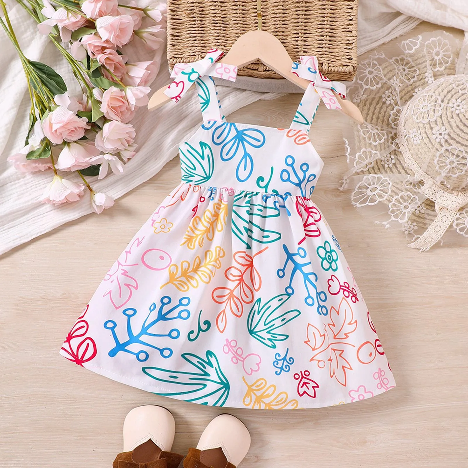 

Kids Clothes Girls Bowknot Suspender Summer Dress Cartoon Print Sleeveless Sundress For Girls 1 to 6 Years Children's Clothing