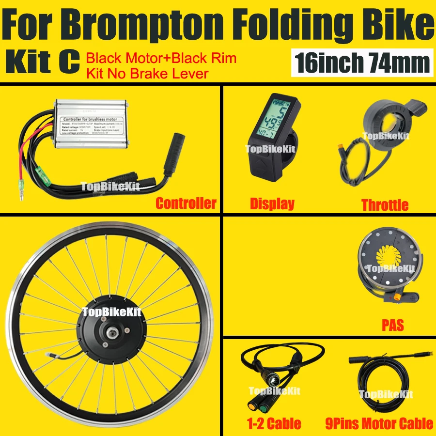 Electric brompton Bike Motor TBK-74AD 36V/48V 250W Front Gear Hub Motor 28holes 74mm + 16inch 349wheel Rim ebike motor kit