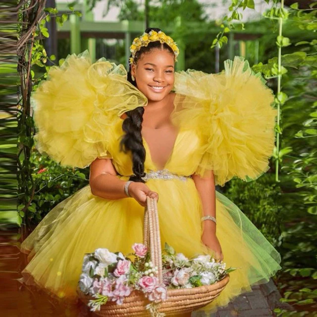 Vestido corto De fiesta De cumpleaños con tutú amarillo para mujer y niña,  minivestido De graduación