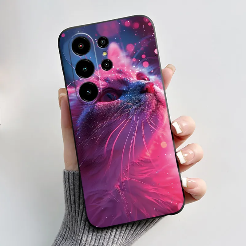 Aesthetic Cute Cat Cartoon Black Soft TPU Silicone Shockproof Phone Case Cover
