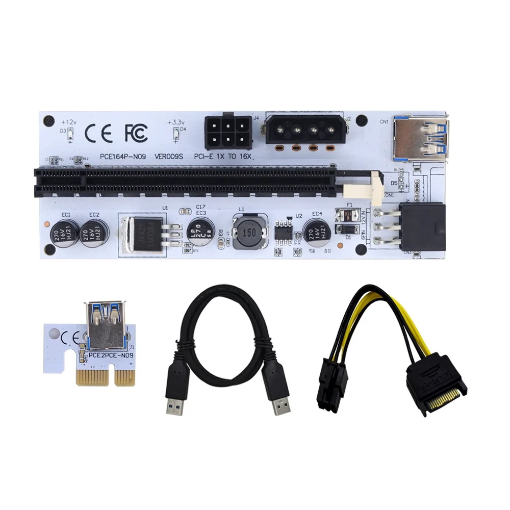 

VER009 usb 3.0 PCI-E Райзер VER009S Экспресс 1X до 16X Райзер-адаптер Pcie SATA 15Pin до 6Pin для майнинга