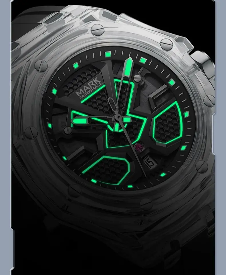 2023 New Luxury Watches Men Top Brand Mark Fairwhale Fashion Transparent Sase Sports Silicone Strap Waterproof Quartz Wristwatch