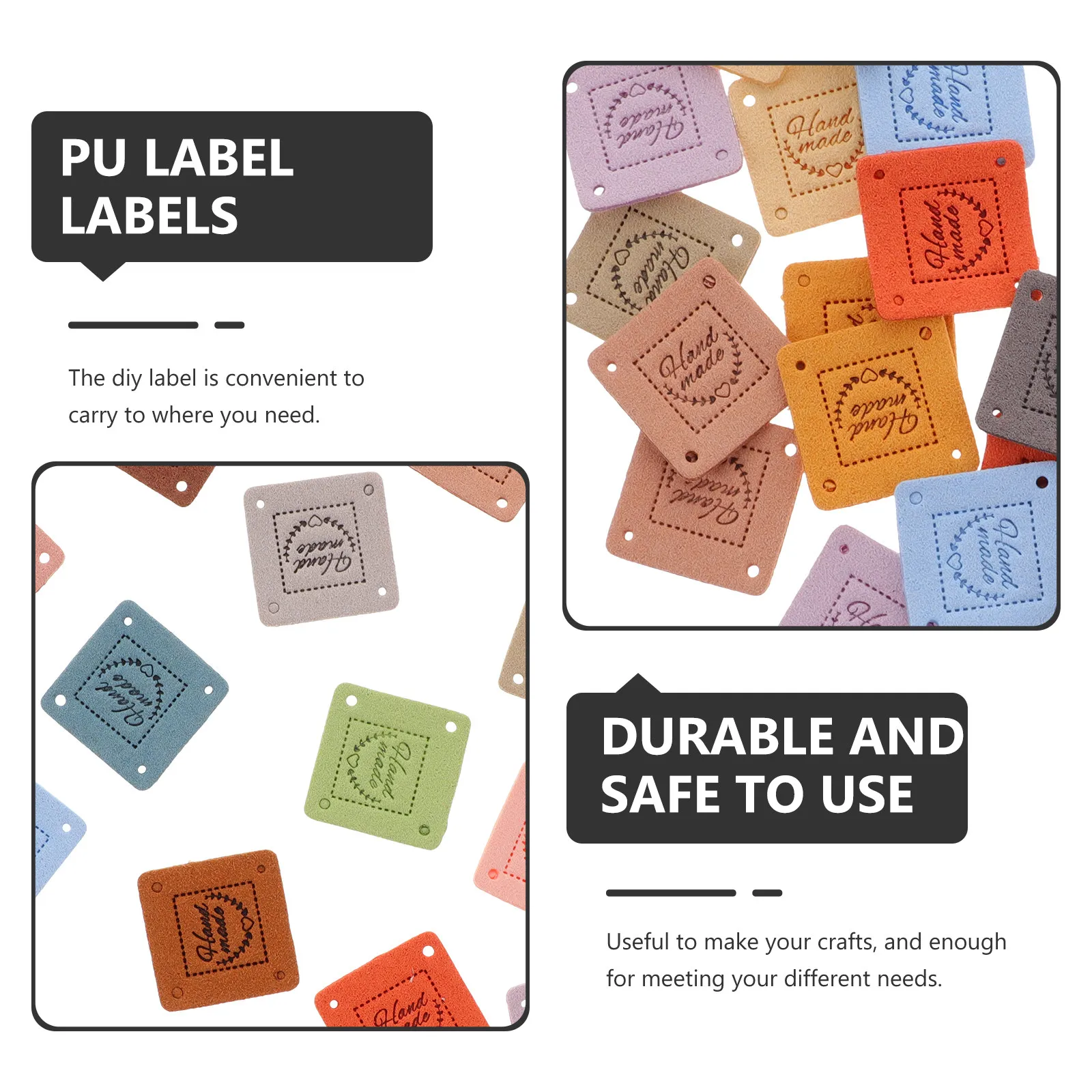 45Pcs 양각 스웨이드 라벨 PU DIY 의류 라벨 크로셰 모자 가방 뜨개질 바느질 공예 수제 의류 태그