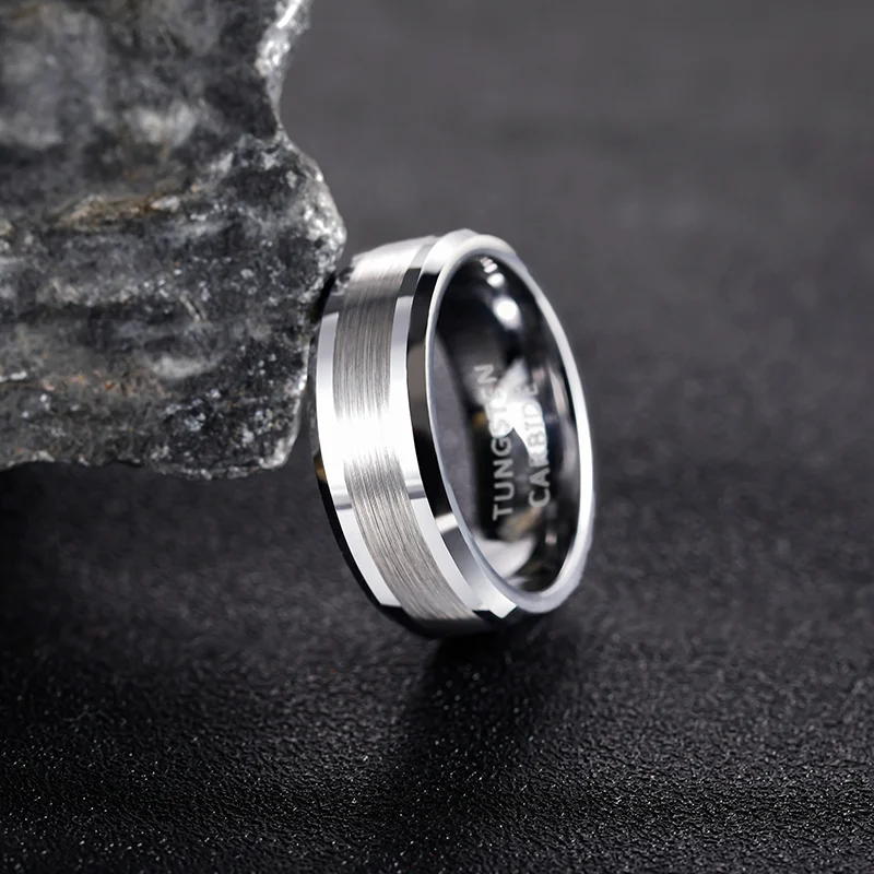 TIGRADE Fashion 6/8MM High Polish Man Rings Brushed Tungsten Carbide Ring Simple Classic Wedding Band Engagement Ring 4