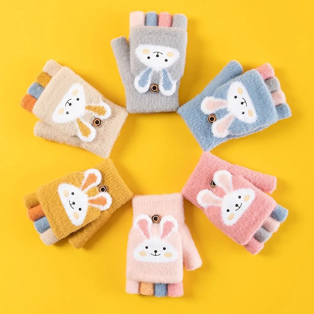 Thick Warm Children's Wool Gloves Comfortable Cartoon Printed 4-12years Kids Plush Gloves Knitted Mittens Winter winter gloves