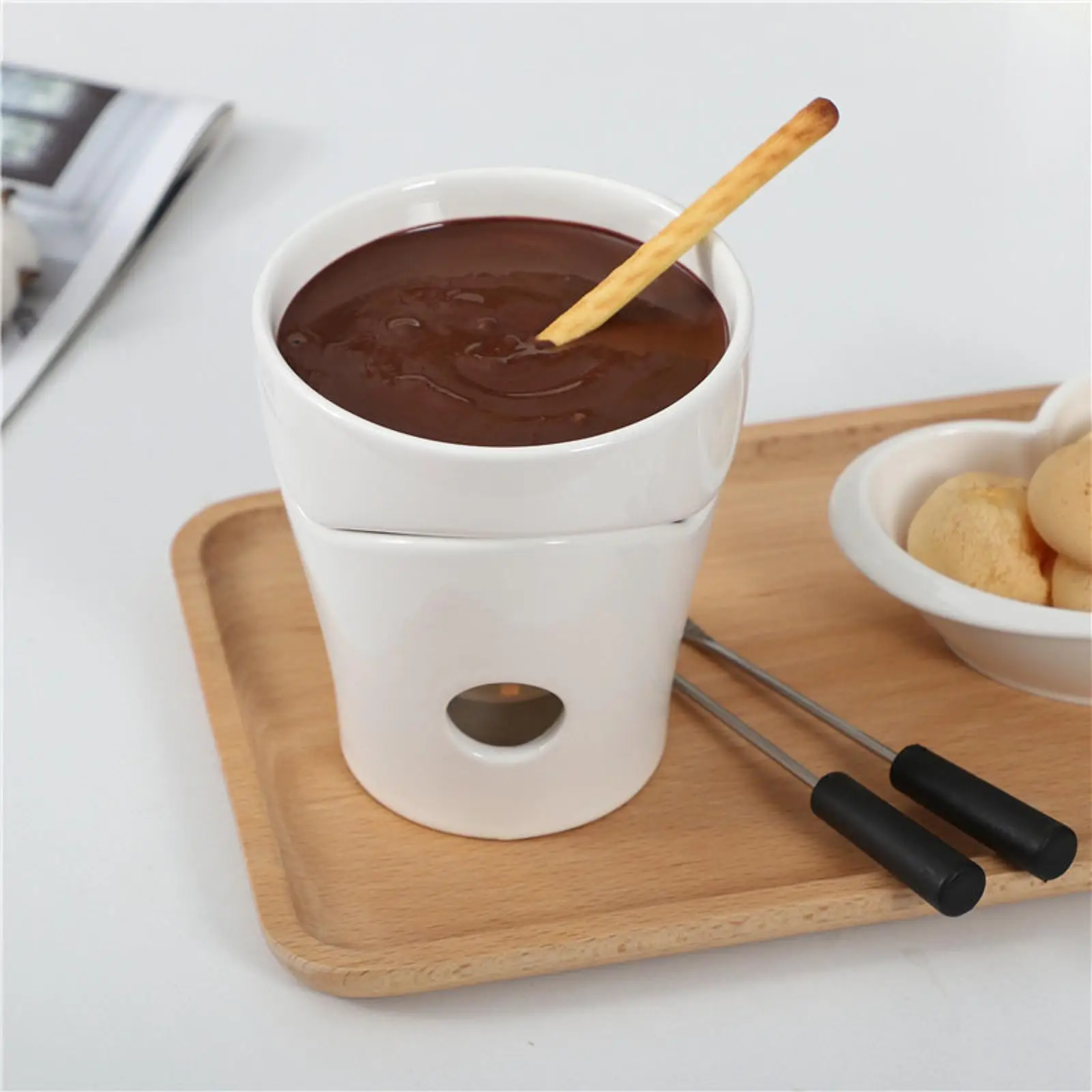 Chocolate Melting Pot Fruit Fondue Heater Cooking Dinner Cookware Kitchen Appliances Ceramic Fondue Set Melt Hot Pot Bowl Set