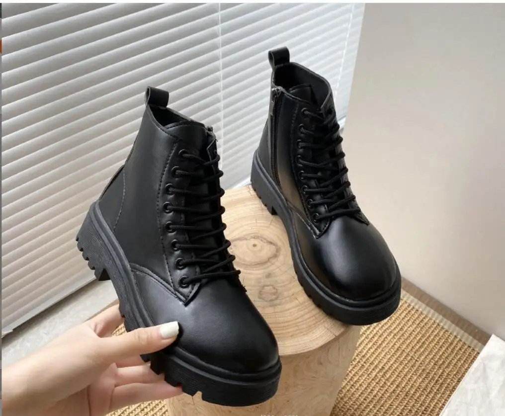 Sexy Women Boots New In Motorcycle Ankle Boots Wedges Female Lace Up Platforms Winter Black Leather Oxford Shoes Women Boots