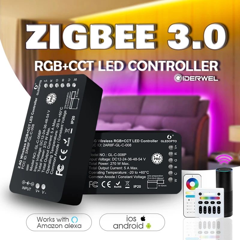 

Smart Zigbee 3.0 Controller Plus RGB+CW+WW LED Light Strip Dimmer Gateway Remote Voice Control Work with Echo Plus SmartThings