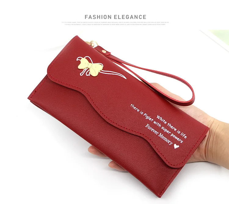 Butterfly Designer Women Long Wallets PU Leather Money Bag Solid Wool Ball Bow Clutch Bag Large Capacity Card Bag Coin Purse