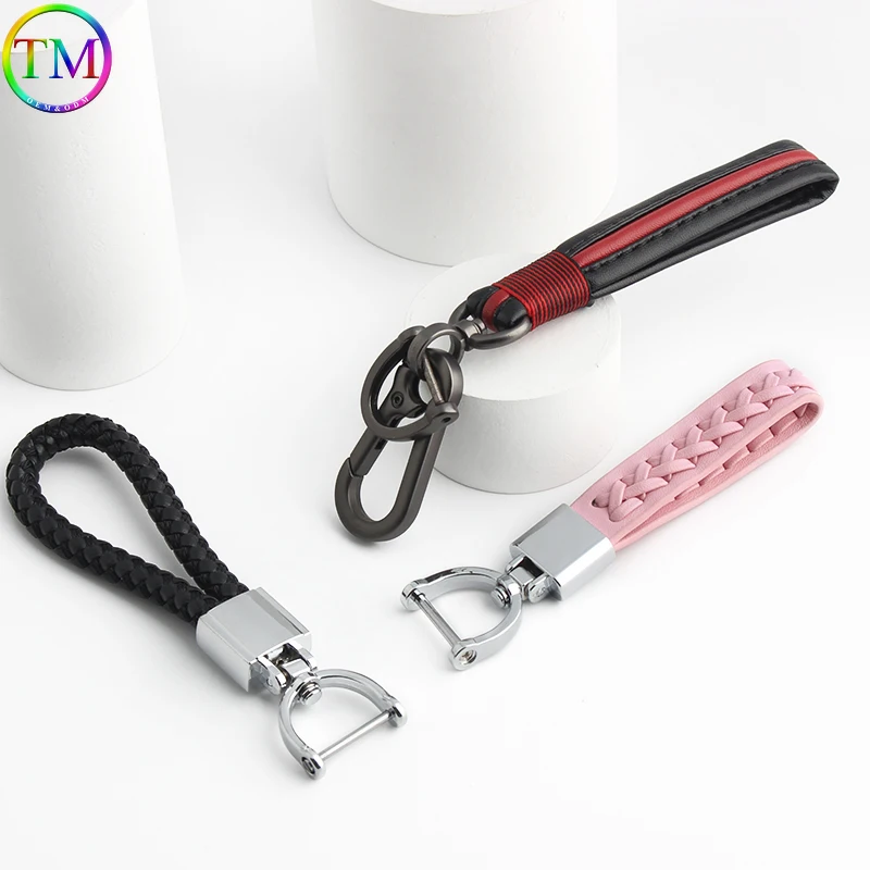 Car Key Storage Keychain Accessory with D Ring Braided Leather Lanyard Handmade Universal Car For Women's Leather Key Ring Strap