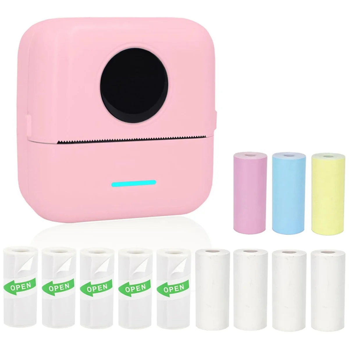 

Мини портативный принтер, принтер для наклеек без чернил с 12 рулонами бумаги, Мини термопринтер для заметок/фотографий/наклеек, розовый
