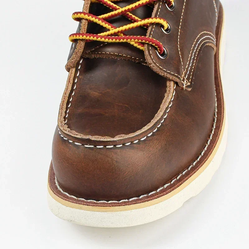 Men's Boots American Retro Tooling Boots Casual Crazy Horse Leather Vintage Man Lace Up Ankle
