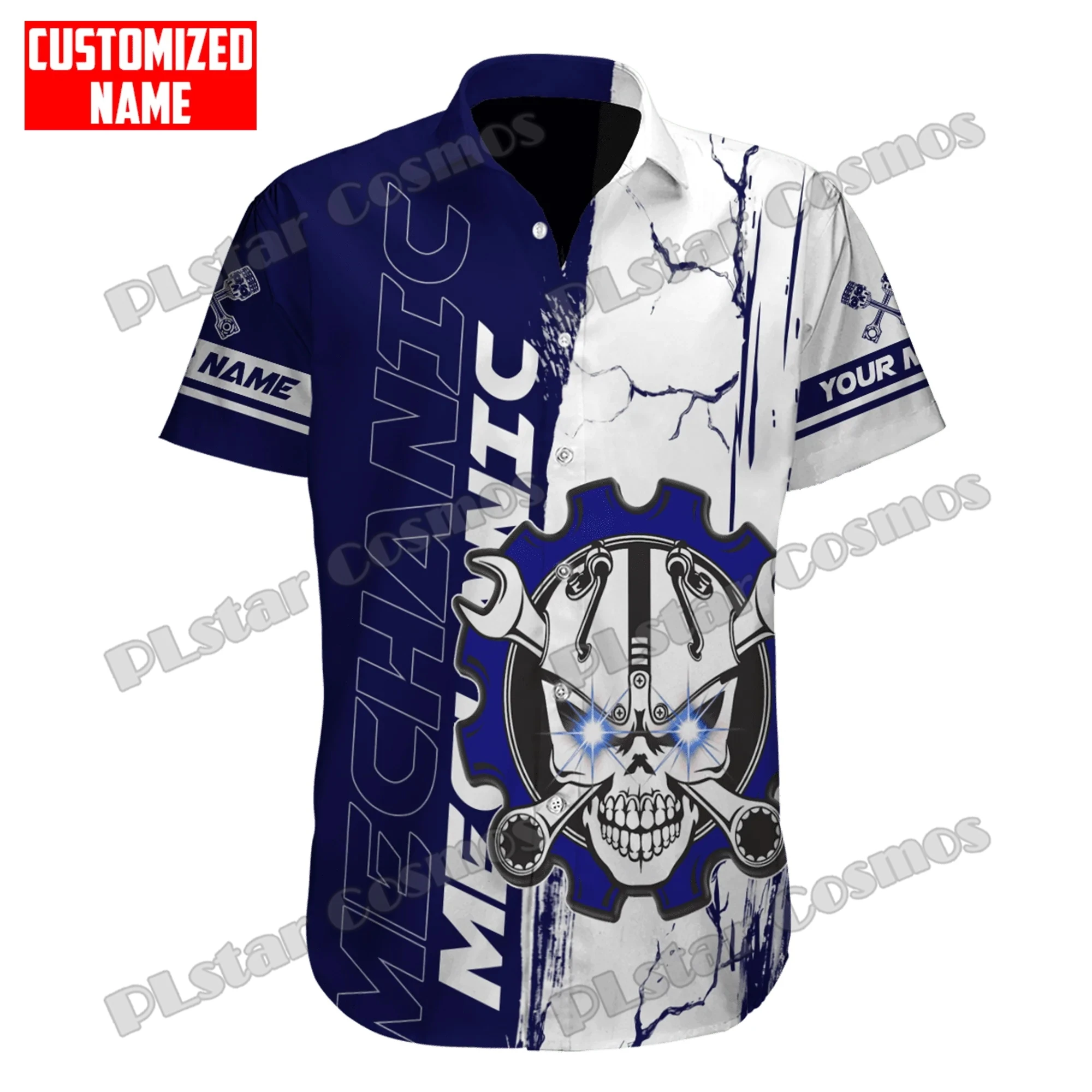 Personalisierter Name Mechanic 3D All Over Bedrucktes Herren-Hawaii-Hemd Sommer Unisex Casual Beach Kurzarm-Knopfhemd SH09 – Detail 12