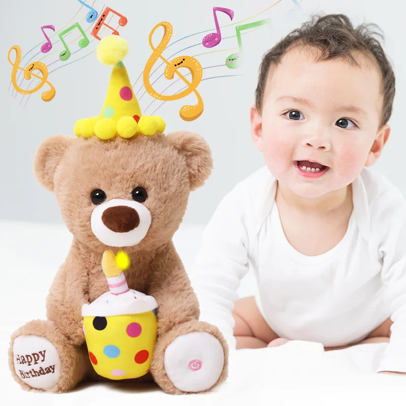 45cm Funny Happy Birthday Teddy Bear Plush Toy Singing Interactive with Electric Stuffed Animals for Kids Children Boys Gifts