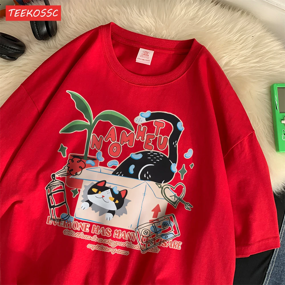 Straße Baumwolle frauen T-Shirts Retro Cartoon Katze Druck Tops Oversize Oansatz Weiche Kurzarm Sommer Casual Weibliche Kleidung – Detail 27