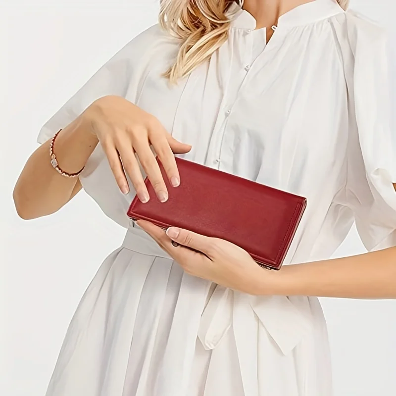 Portafoglio ultra sottile da donna, porta carte di credito con blocco RFID, portamonete lungo da viaggio con cerniera bifold - immagine 6