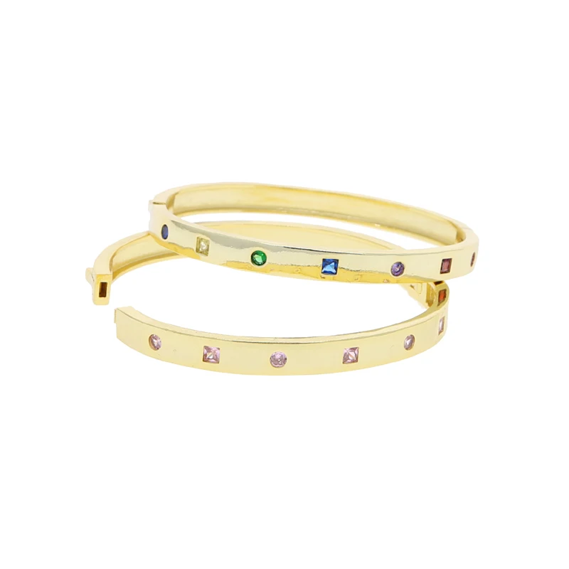 Geometric Rectangle Iced Out Bling Cubic Zirconia Colorful CZ Band Bangle for Women Gold Color Fashion Bracelet Jewelry 5