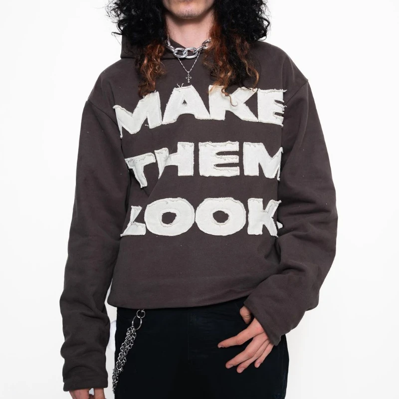 

Y2K Pullover Hoodie Letter Appliqué Embroidery Pattern Streetwear Men Rap Hip Hop Trend High Street Casual Oversized Sweatshirt