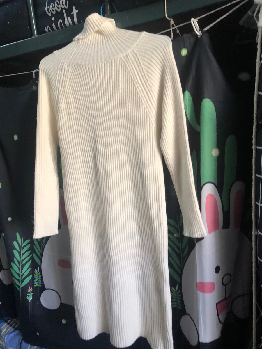 Turtleneck Loose Knitted Sweater Dress Korean Knitwear Long Dresses Thick Elegant Casual Vestidos Women Fall Winter New Robe