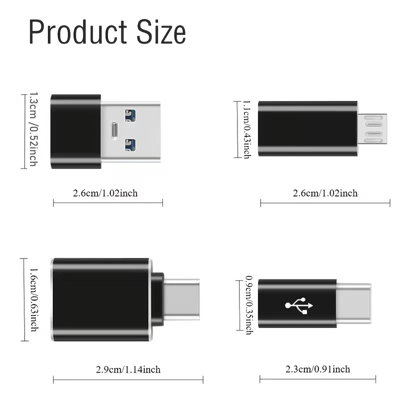 8개입 USB-C to A 남성형 충전기 OTG 컨버터, 마이크로 USB to 타입-C 어댑터 (고속 충전 및 데이터 전송용), USB OTG 어댑터, 미국형