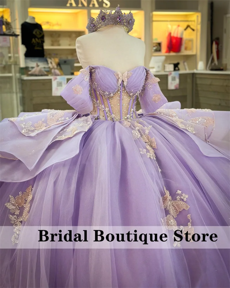 Quinceanera Dresses Sweet 16 Dresses Ball Gown Flower Butterfly Appliques Crystals Beading Sequins Customized