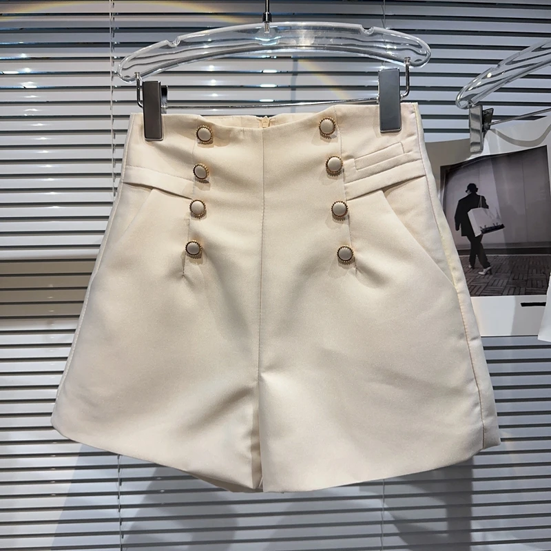 2023 Summer New Double Brewed Satin Elegant Socialite High Waist Straight Shorts Casual Solid Color Short Pants for Women