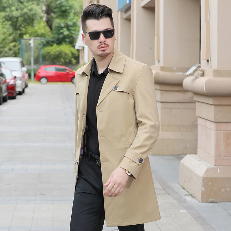 Spring Autumn Men Casual Long Trench Coat Single Breasted Windbreaker High Quality Long Style Overcoat Casual Jacket