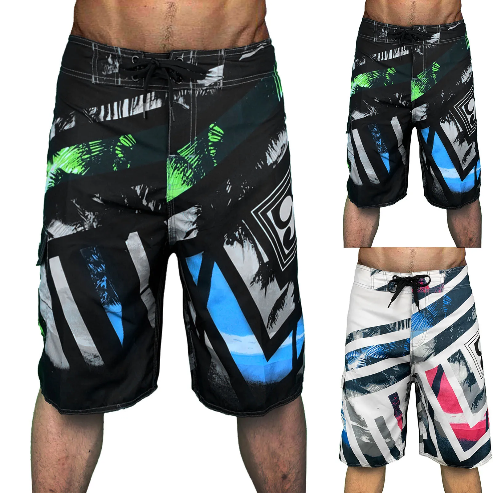 Men'S Breeches Knee Board Shorts Stylish Striped Patchwork Print Trunks Summer Beach Vacation Casual Swimming Shorts Sportswear images - 6