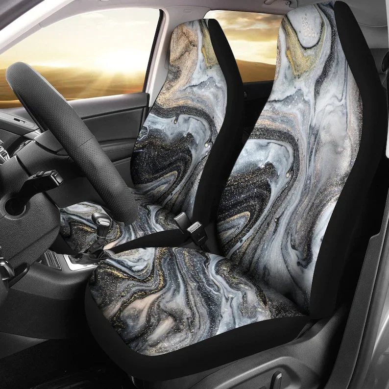 

Brown / Grey / Gold Abstract Marble Swirls Car Seat Covers Pair, 2 Front Seat Covers, Car Seat Covers, Car Seat Protector