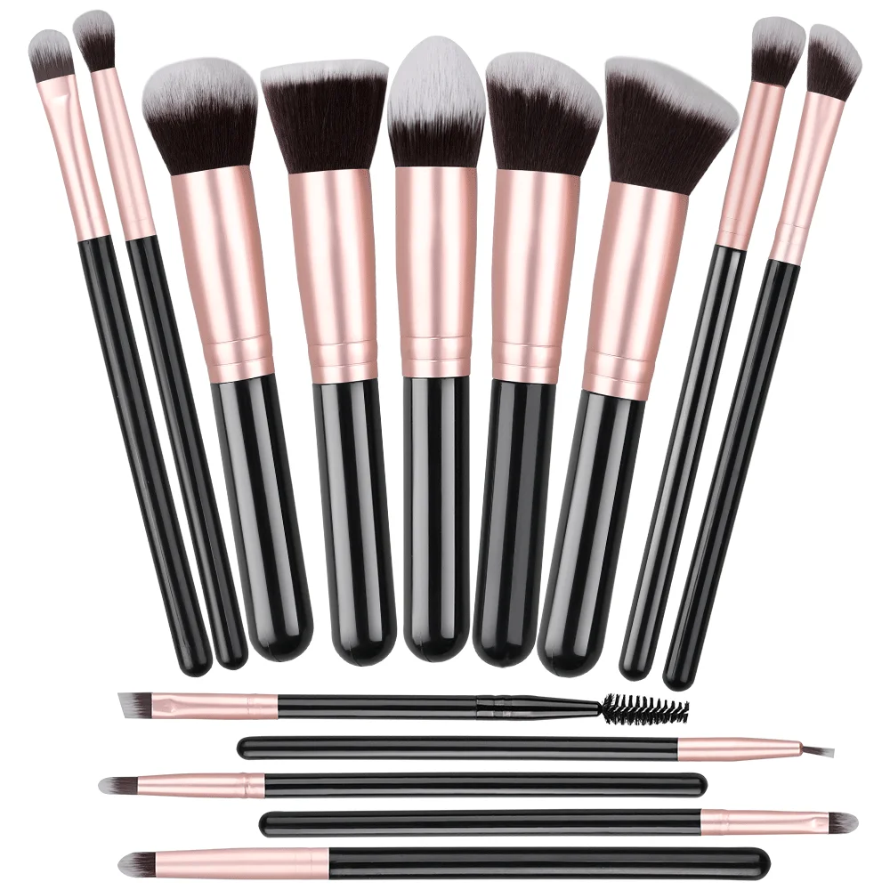 Set di 14 pennelli per il trucco: pennelli morbidi per ombretto, eyeliner, sopracciglia, fondotinta, illuminante, correttore, fard, labbra. Strumento di bellezza._voghion.com