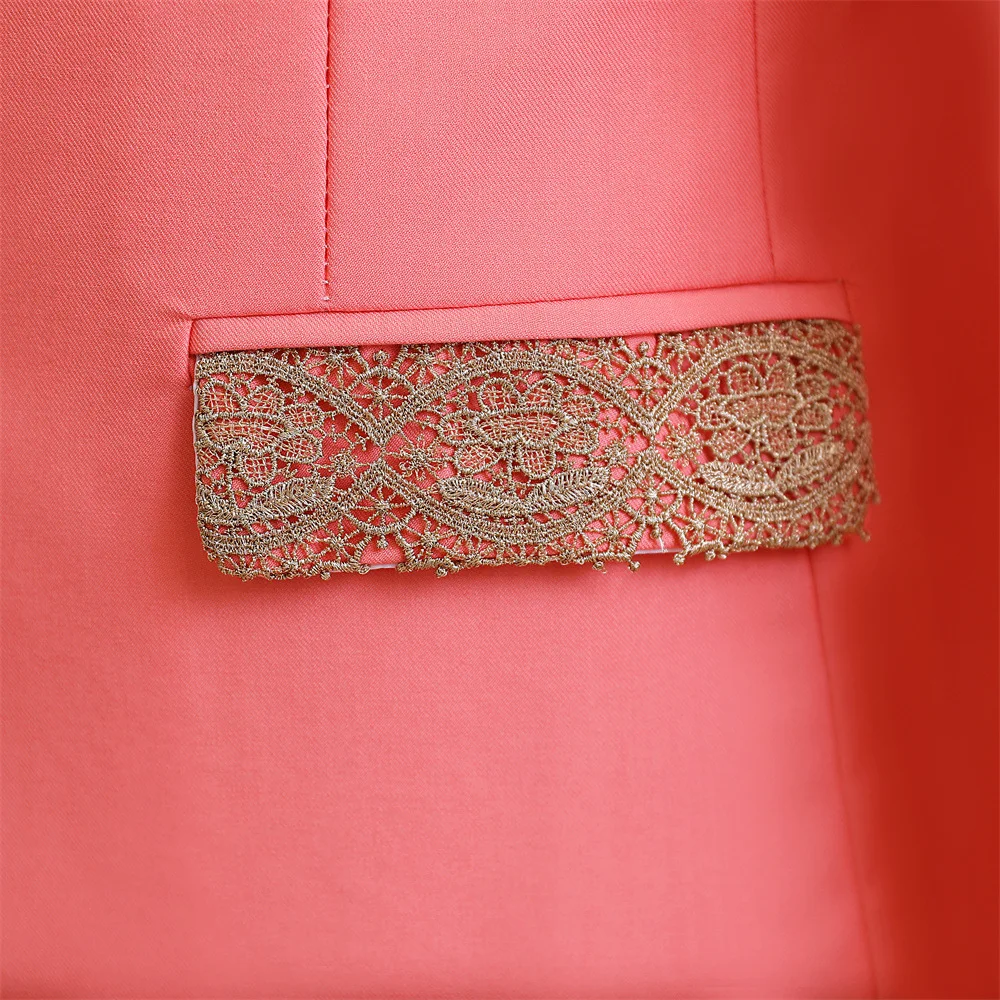 High Quality Men Suit Jacket Pink Single Breasted Chic Stage Prom Host Wedding Dress Costume Embroidery Banquet Male Blazer Coat