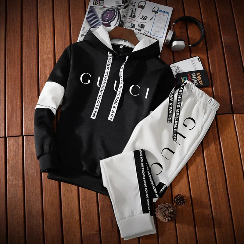 Sports Suit Tracksuit Set Sports Set Outdoor Suit Set Mens Tracksuit Casual Hooded Sweatshirt Daily Jogging Sport Fashion Street Clothing Trendy Print Versatile Tops Pants Suit