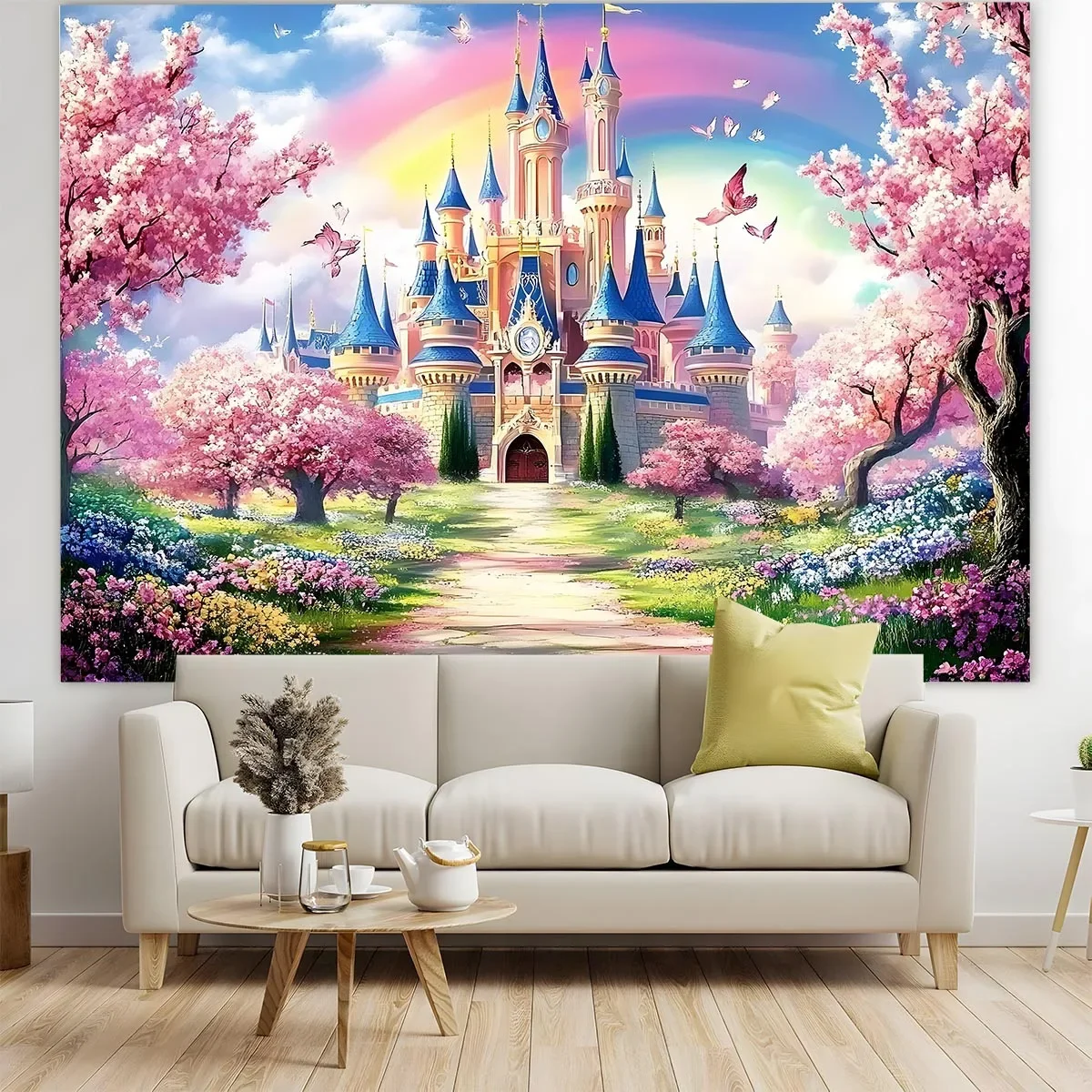 1 Stück – 2D-Flachbanner mit Prinzessinnenschloss aus Polyester – für Raum-, Schlafzimmer-, Büro- und Geburtstags-Hintergrunddekoration (wsj – Detail 3
