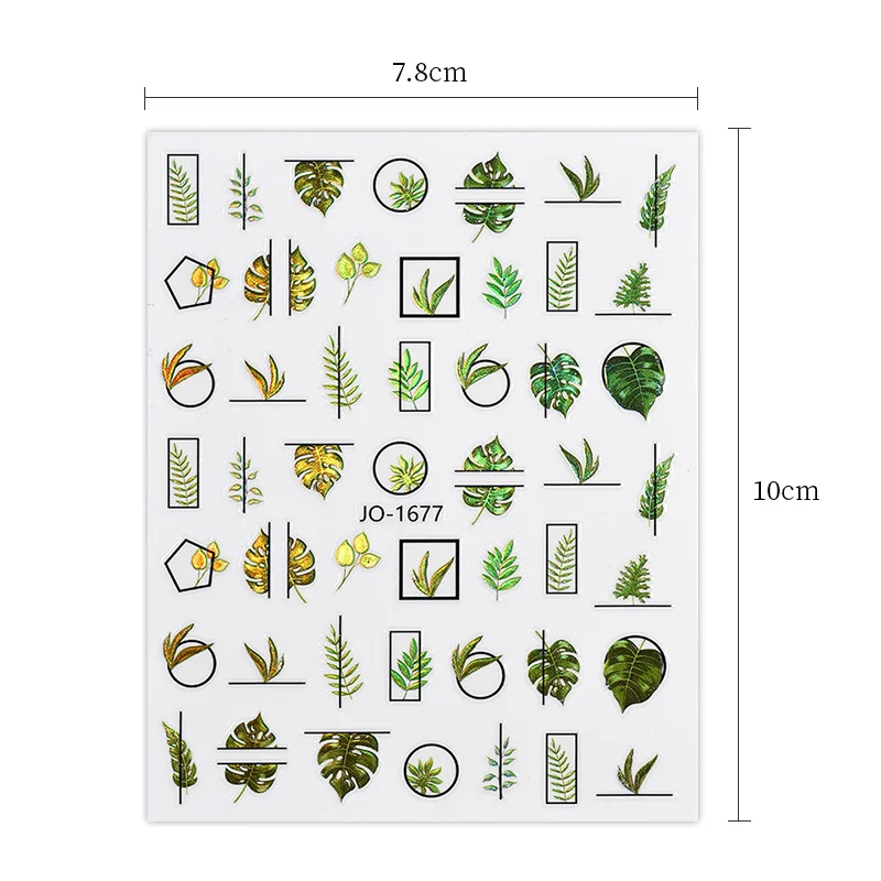 1PC Palm Flowers Leaves 3D Nail Stickers Self-Adhesive Nail Art Decorations Geometry Leaf Decals