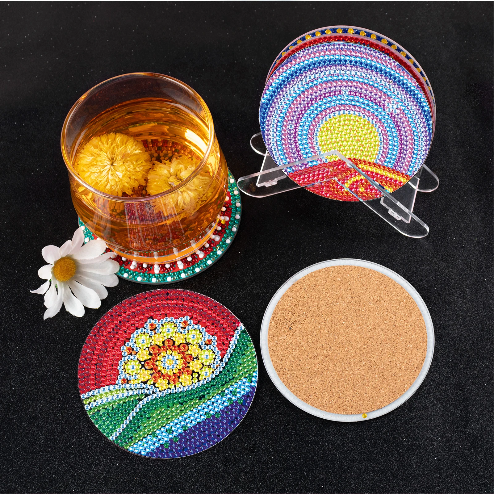 7pcs Diamond Art Coasters Stackable DIY Anti Slip Coasters Honeycomb Shape  Special Shaped Drill Coasters for Tabletop Protection