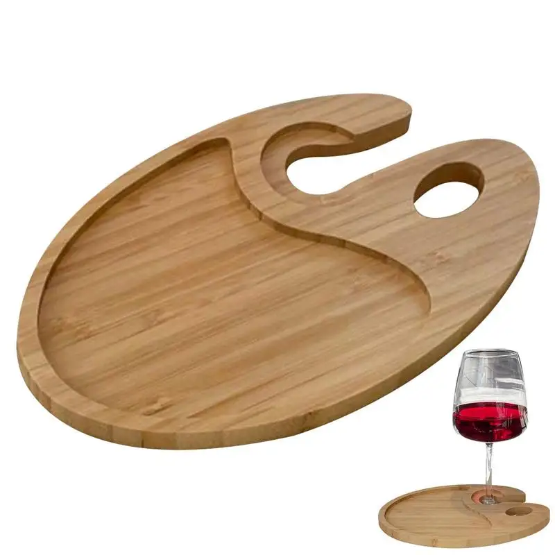 Lot De 2 Planches Apéritif En Bambou Avec Porte-gobelet - Plateau Individuel Pour Apéro, Fêtes, 25x15cm, Gravures Décoratives