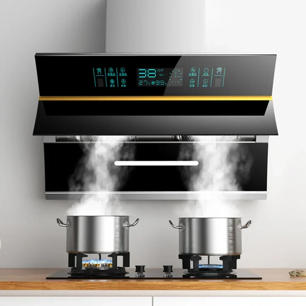 New Kitchen Range Hood Household High Suction Wll-mounted Side Suction Hood High Temperature Cleaning Double Engine Strong Exhau
