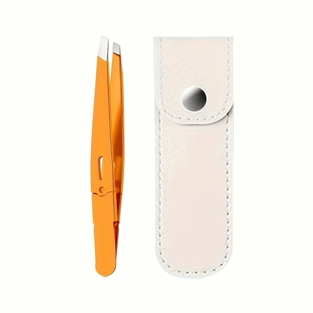 오렌지 스테인리스 스틸 눈썹 족집게 화이트 케이스 포함 민감한 피부용 정밀 팁 무통증 제모 크리스마스 선물