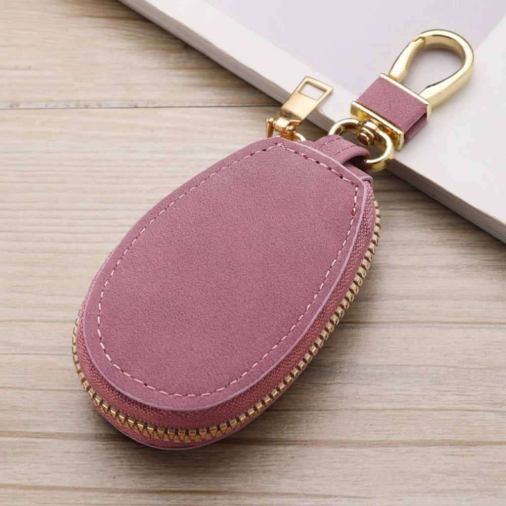 Premium Leather Keychain Mini Coin Purse and Card Holder with Dual Keyrings and Zipper Closure