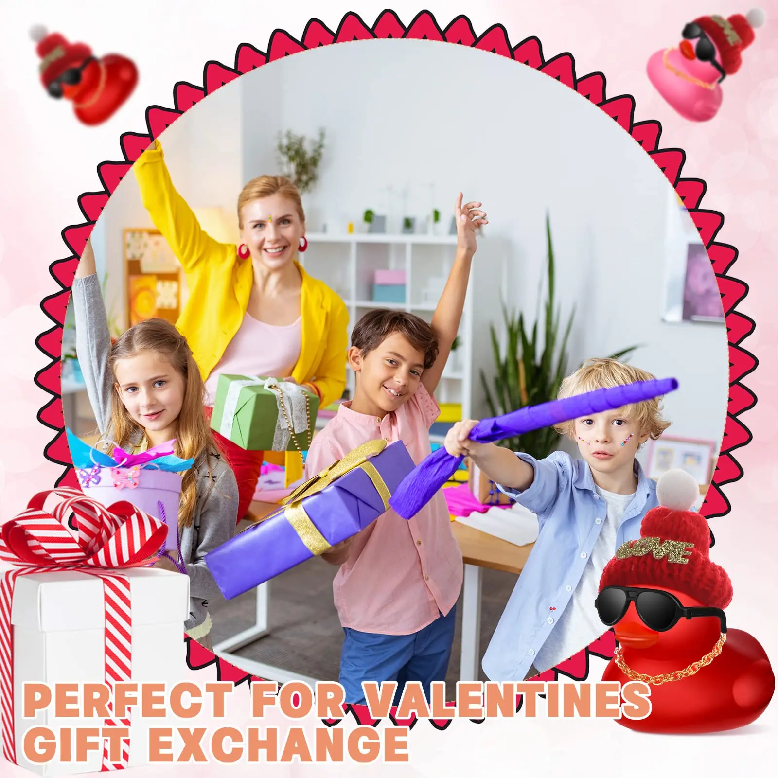 24 /72Pcs Valentine's Day Mini Rubber Duck , Valentine Rubber Duck in Bulk Bath Toys for Kids Valentines Classroom Gift Exchange 6