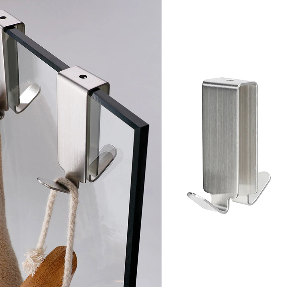 Bathroom Shower Door Hook Stainless Steel Over Glass Door Shower Towel Rack Bathrobe Hanger Holder Punch Free Wall Hooks