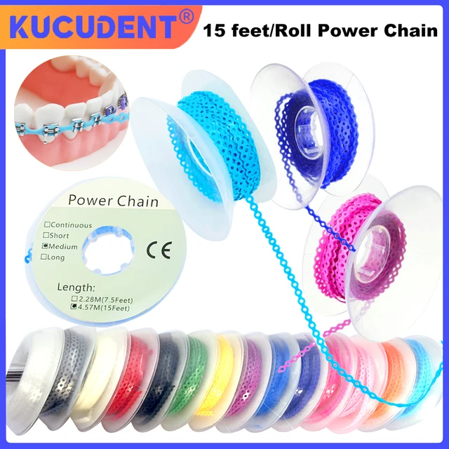 KUCUDENT Dental Orthodontic Elastic Power Chain For Braces Rubber Band Ultra Powerchains Long/Short/Continuous Ortho Materials