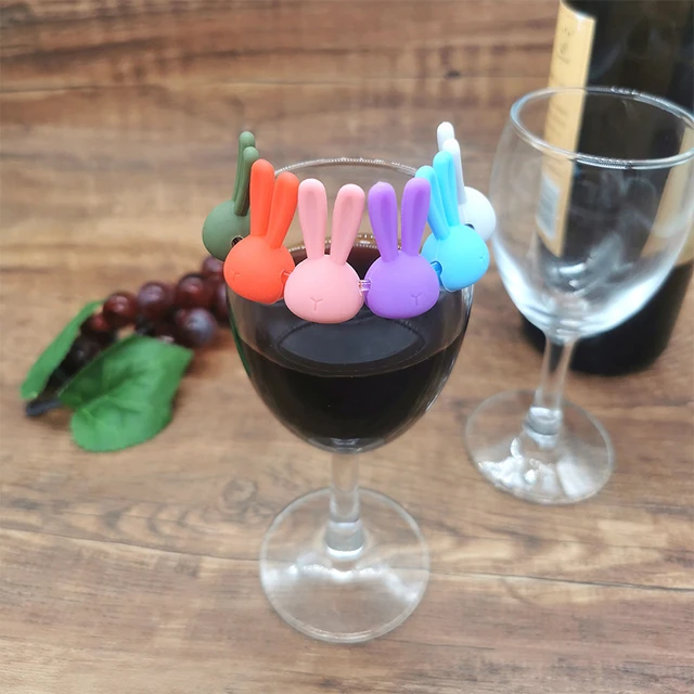 Marqueur de verre à vin en silicone avec oreilles de lapin 3D,  identification créative des charmes pour cocktails au champagne, 6 pièces -  AliExpress