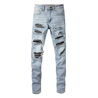 Fashion Men's High Street Jeans with Appliqué, Hand-Sanded, Ripped, Slim Fit and Slimming Trendy Brand Ankle-Length Jeans 2