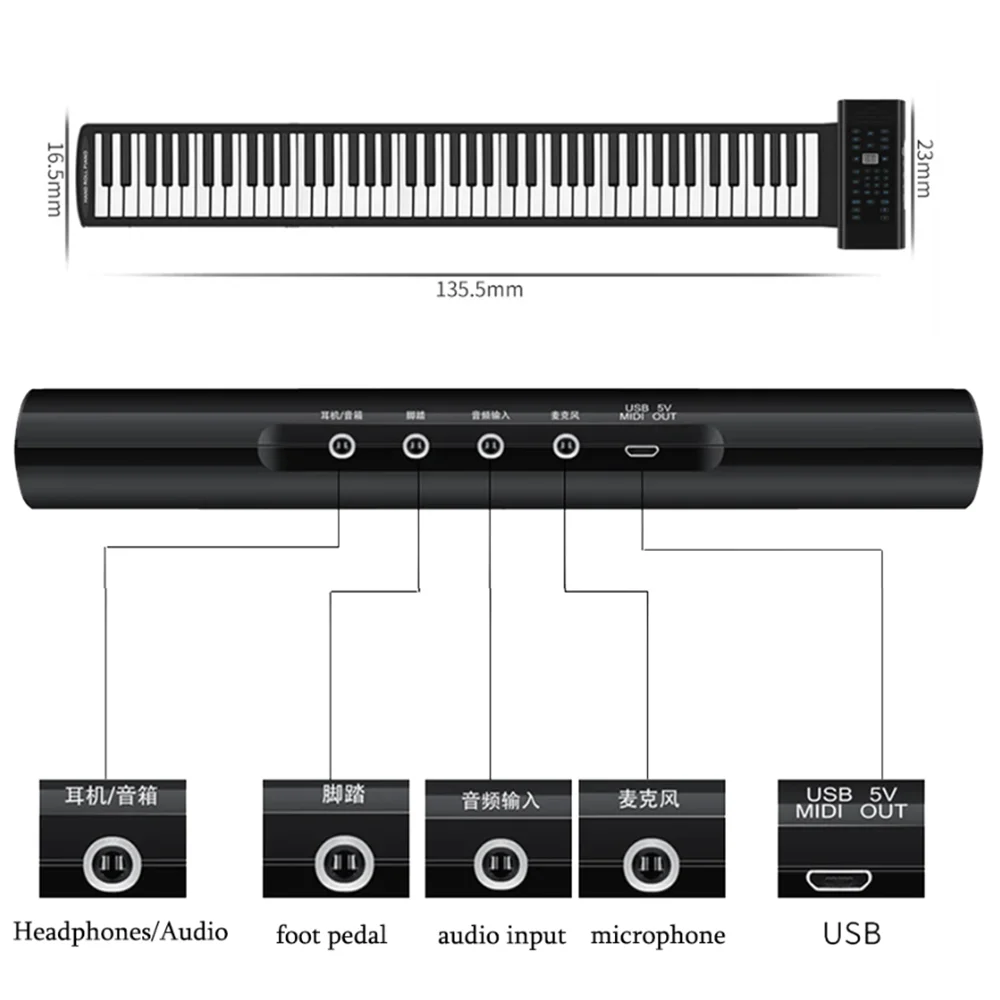 Electronic Musical Instrument Midi Control Keyboard 88 Key Electronic Piano MIDI & USB Portable Flexible ABS Soft Silicone Keyboard Digital Roll Up Piano Horn Sustain Pedal