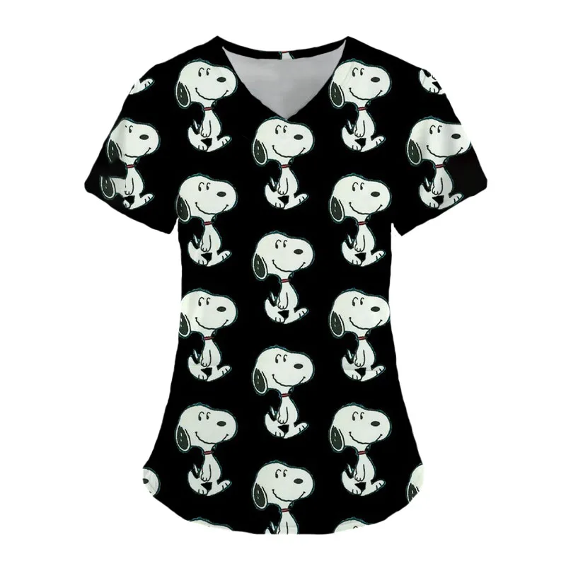 thumbnail image 1 of Camiseta de Snoopy de Estados Unidos para mujer, uniformes de trabajo hospitalarios informales, ropa de trabajo de cuello en V y manga corta, ropa de enfermera de dibujos animados para mujer, 1 of 5