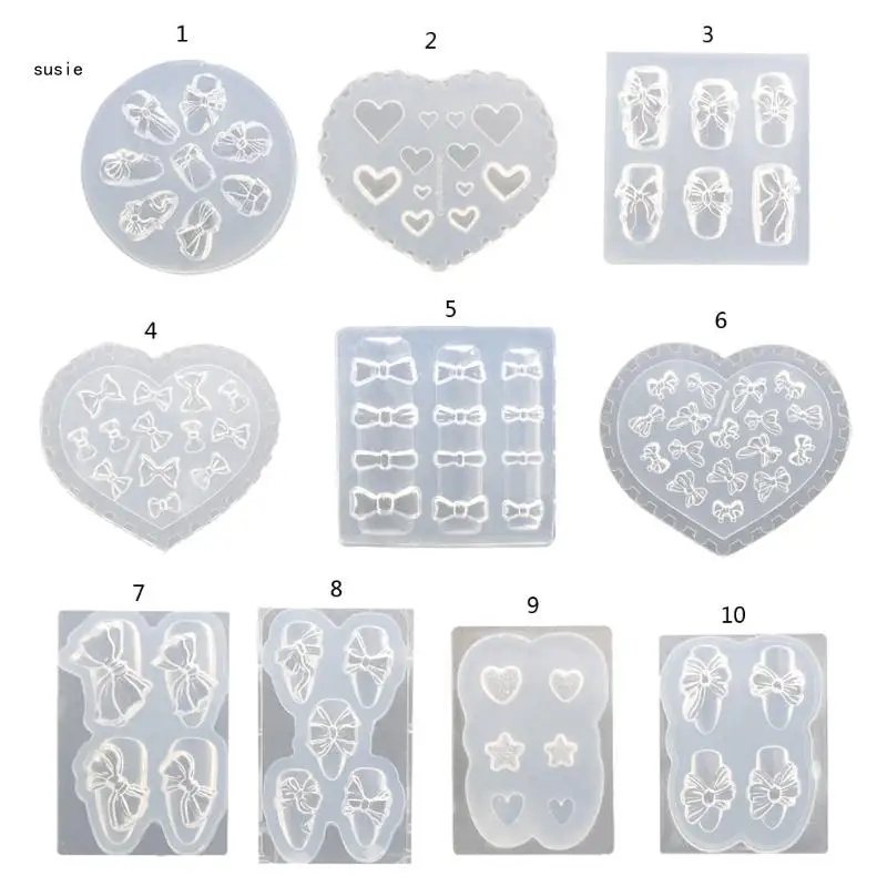 

X7YA 3D Mini Bowknot Mould Nails Sculpture Stamping Plate Silicone Carving Mold