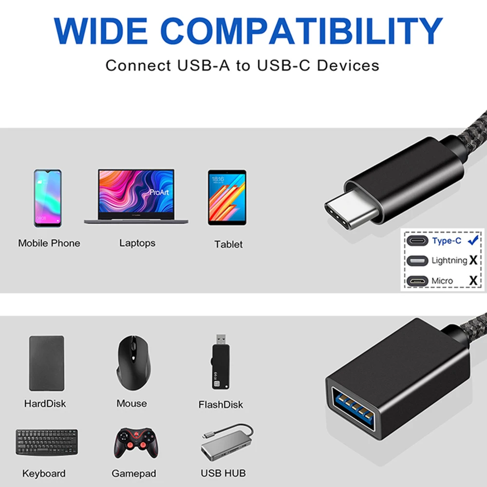 OTG Cable Type C 10Gbps USB to Type C Adapter Connector for Laptop Phone Female USB to Male USB C Data Cable for Mouse Keyboard BEST SELLERS