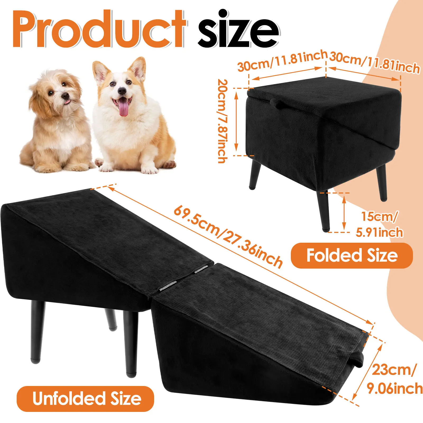 Cotton Linen Dog Stairs Ottoman Pet Staircase Ladder