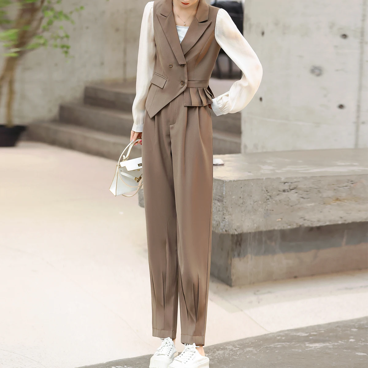 

Casual 2 Piece Set Elegant Satin Long Sleeve Blazers Coats Straight Pencil Pant Outfits 2023 Spring Summer High Street Lady Suit